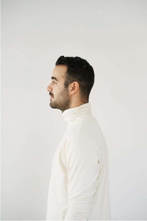Model wearing silver accessories
